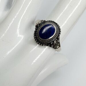Blue Lapis Lazuli Sterling Silver Ring Bezel Oval Braided Design size 9